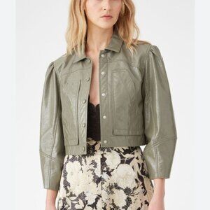 Rebecca Taylor Vegan Leather Cropped Jacket Olive Green Size 0